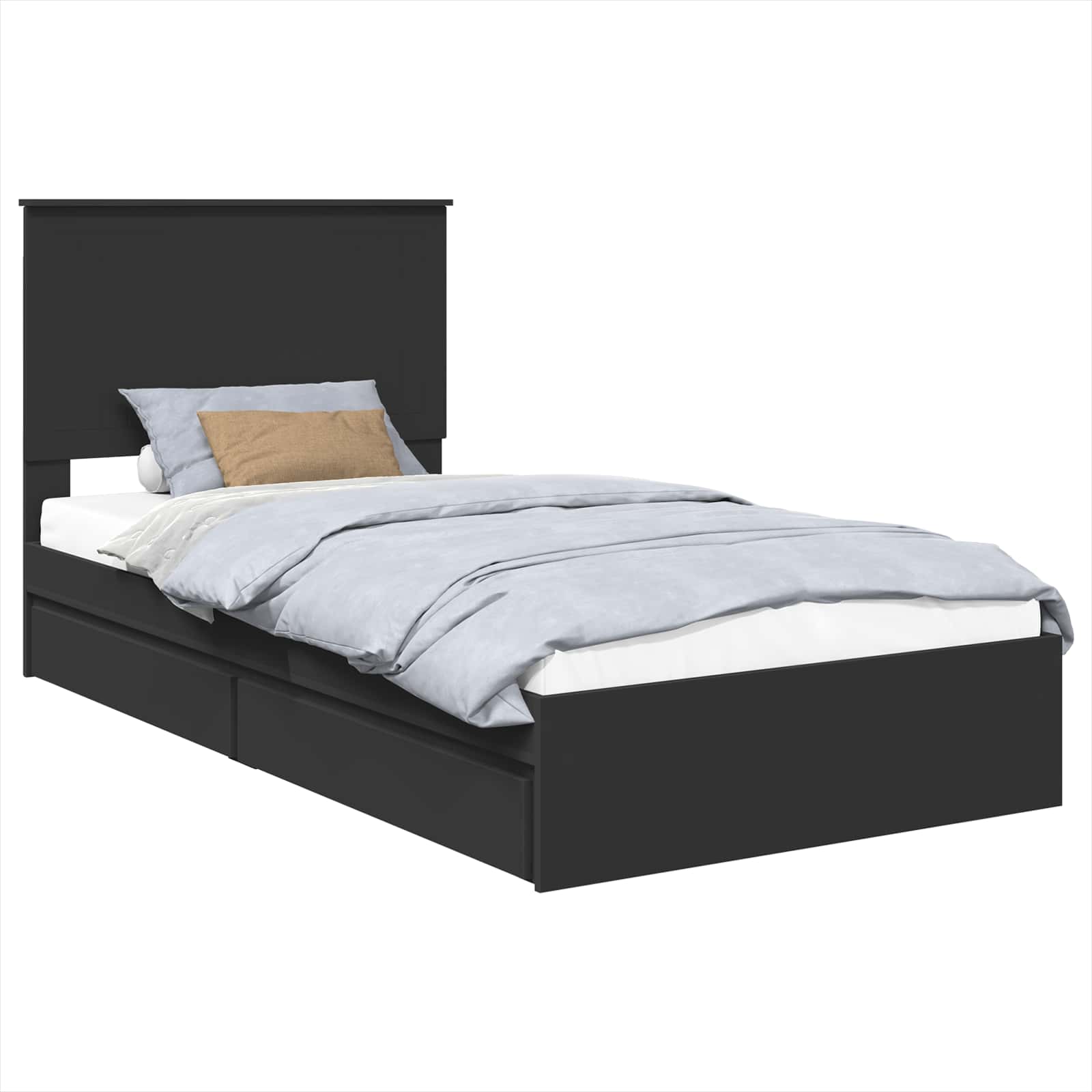 vidaXL Cama com Armazenamento Preto 100 x 200 cm Madeira processada