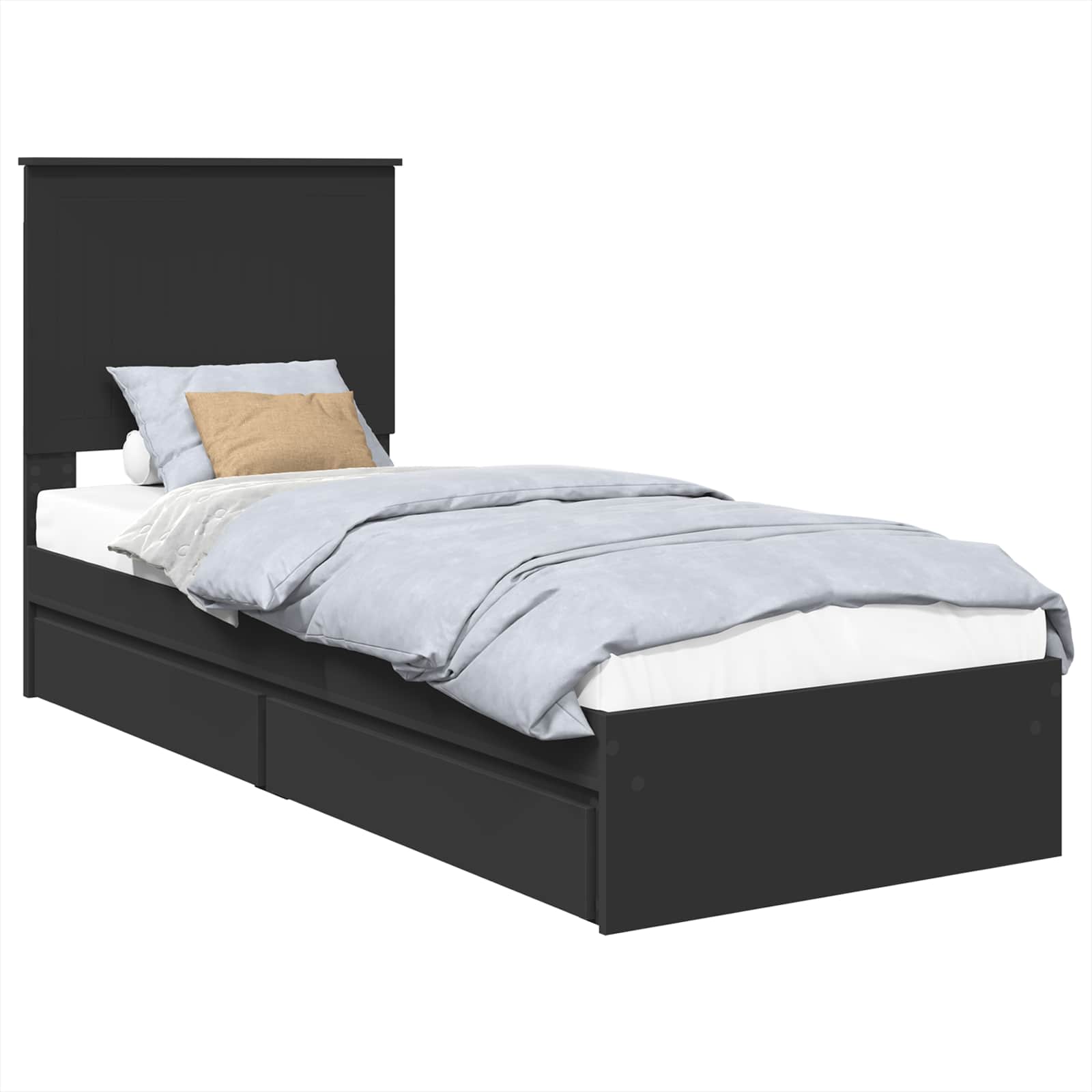 vidaXL Cama com Armazenamento Preto 75 x 190 cm Madeira processada