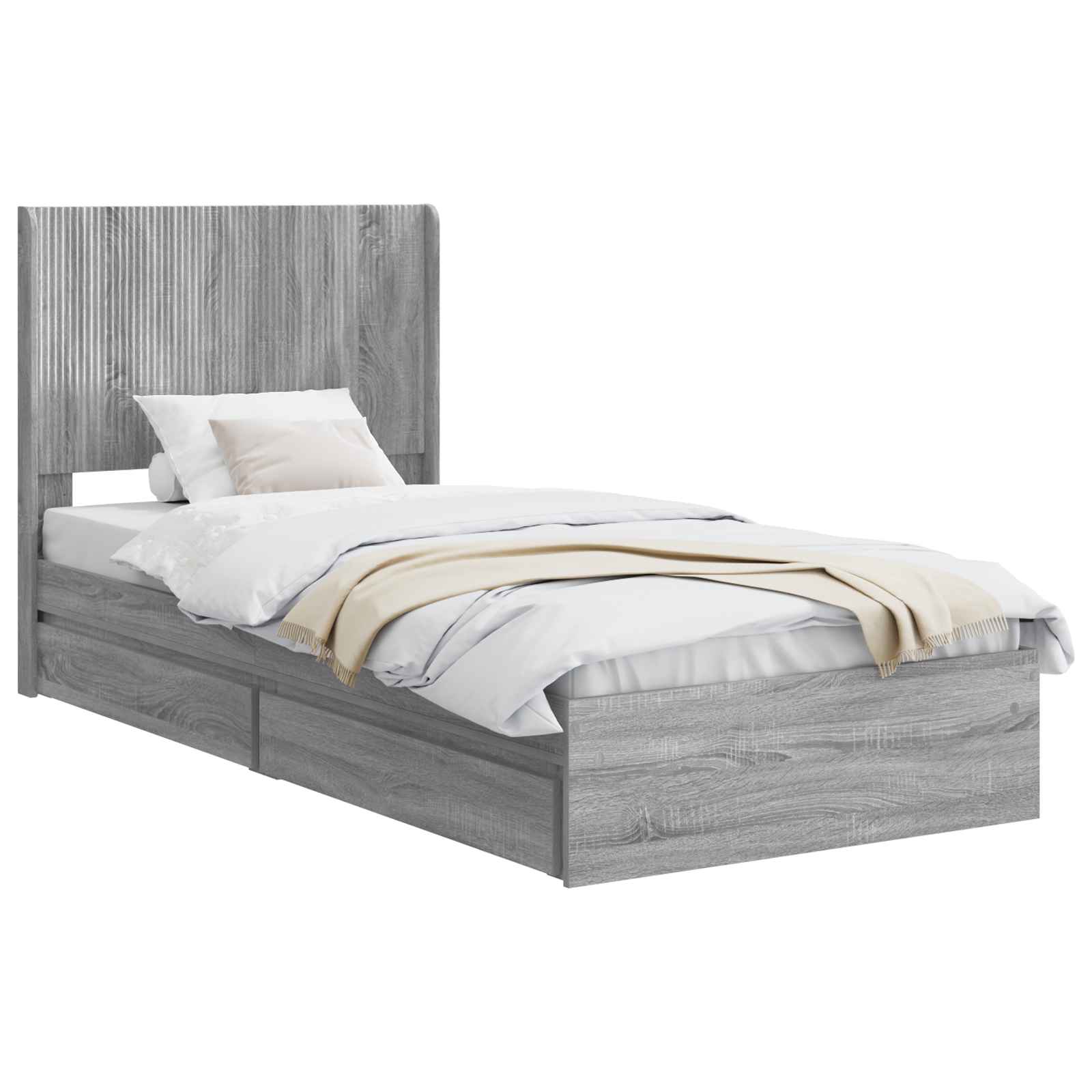 vidaXL Estrutura de Cama com Armazenamento e Cabeceira Sonoma cinzento