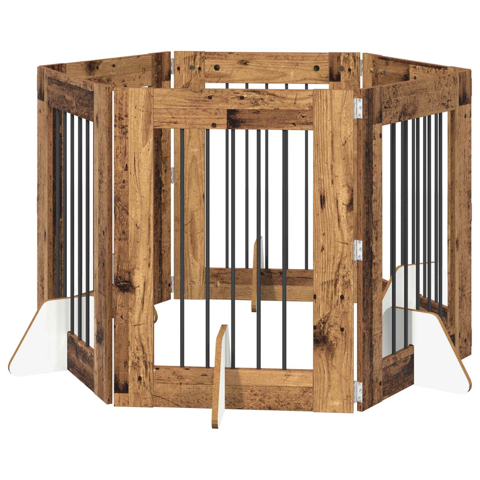 vidaXL Portão de Cão com Suportes 6 pcs Madeira antiga 60 x 80 cm