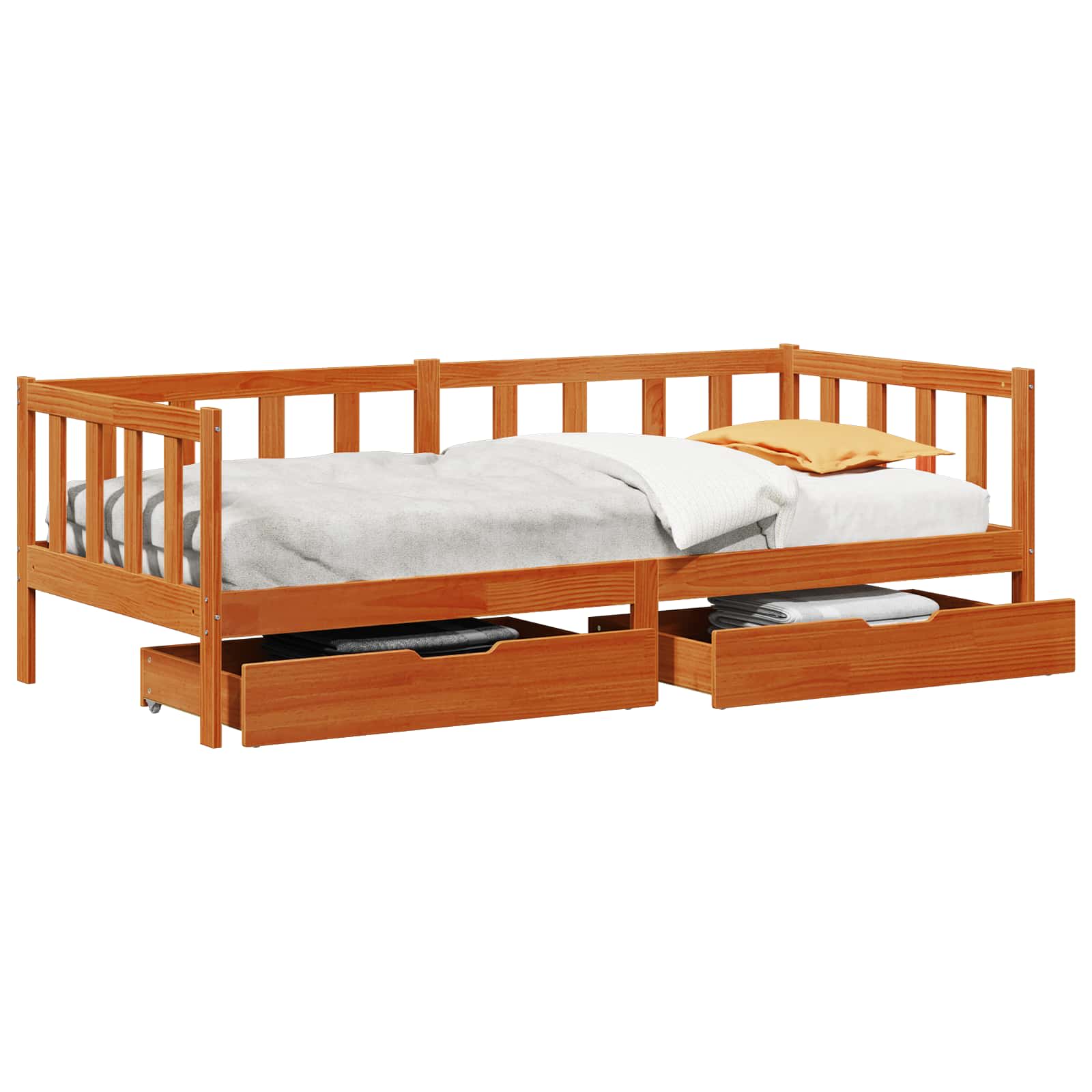 vidaXL Sofá-camas com gaveta 3 pcs Marrom Cera Madeira de Pinho Sólido