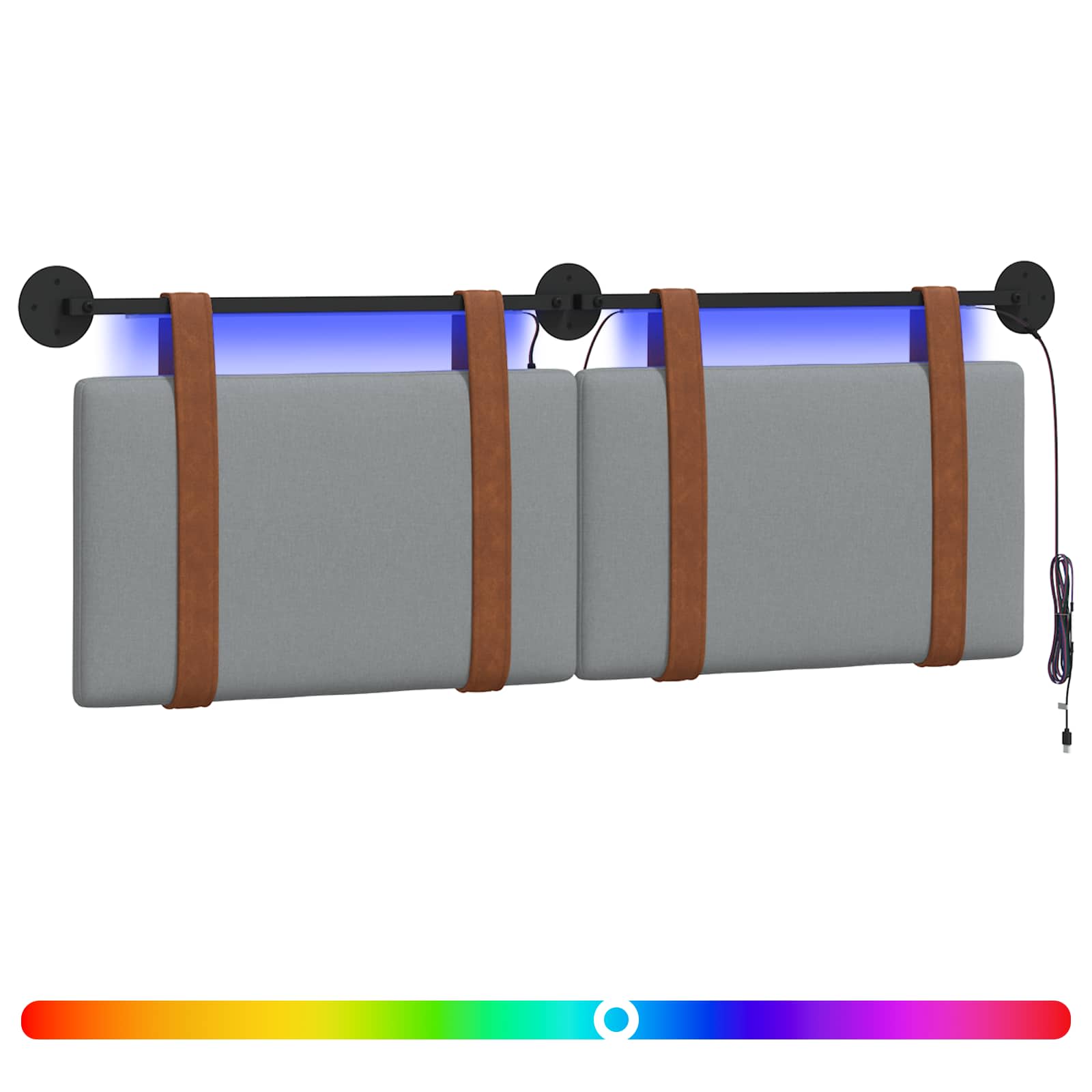 vidaXL Cabeceira suspensa Com luz LED Cinzento-claro PU Antigo