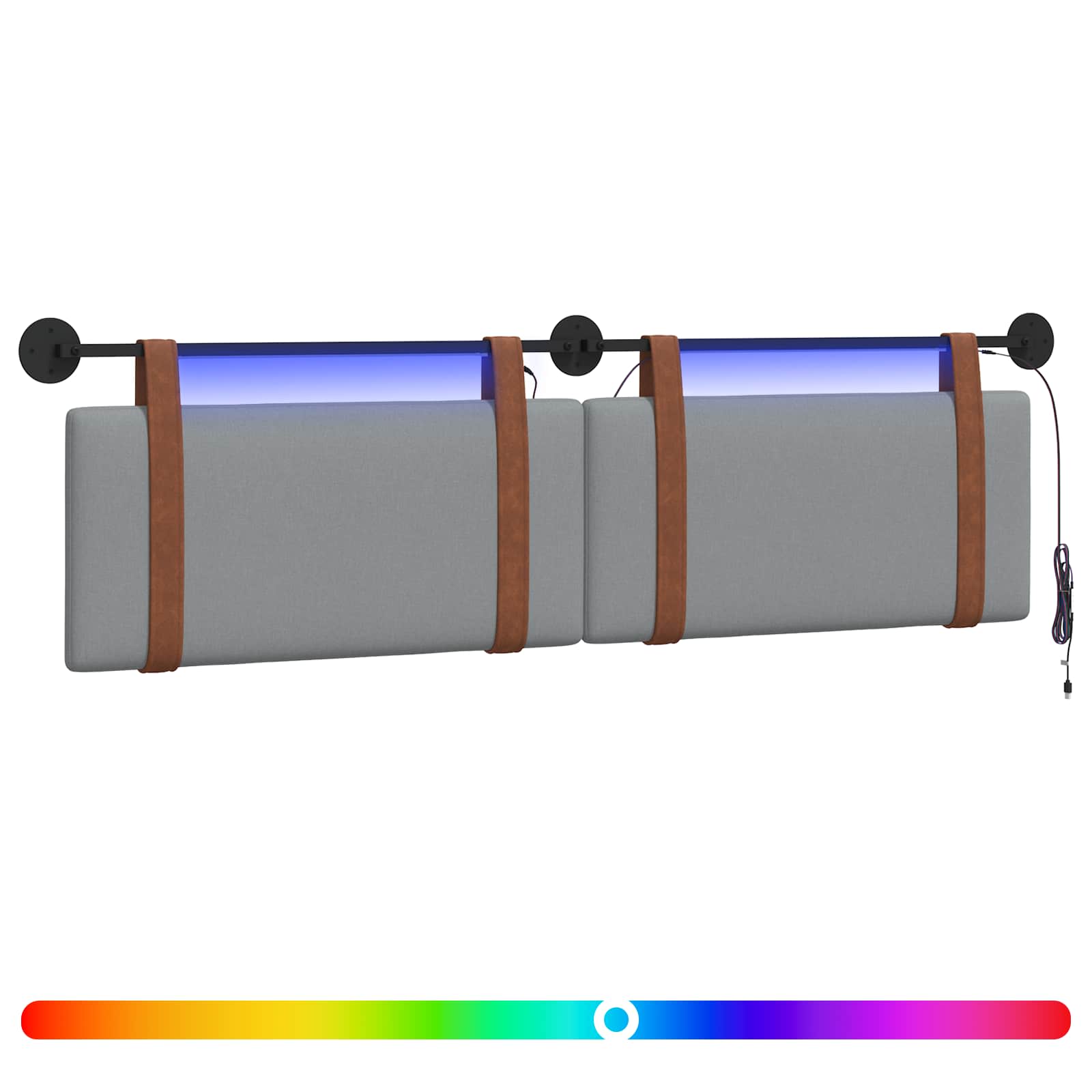 vidaXL Cabeceira suspensa Com luz LED Cinzento-claro PU Antigo