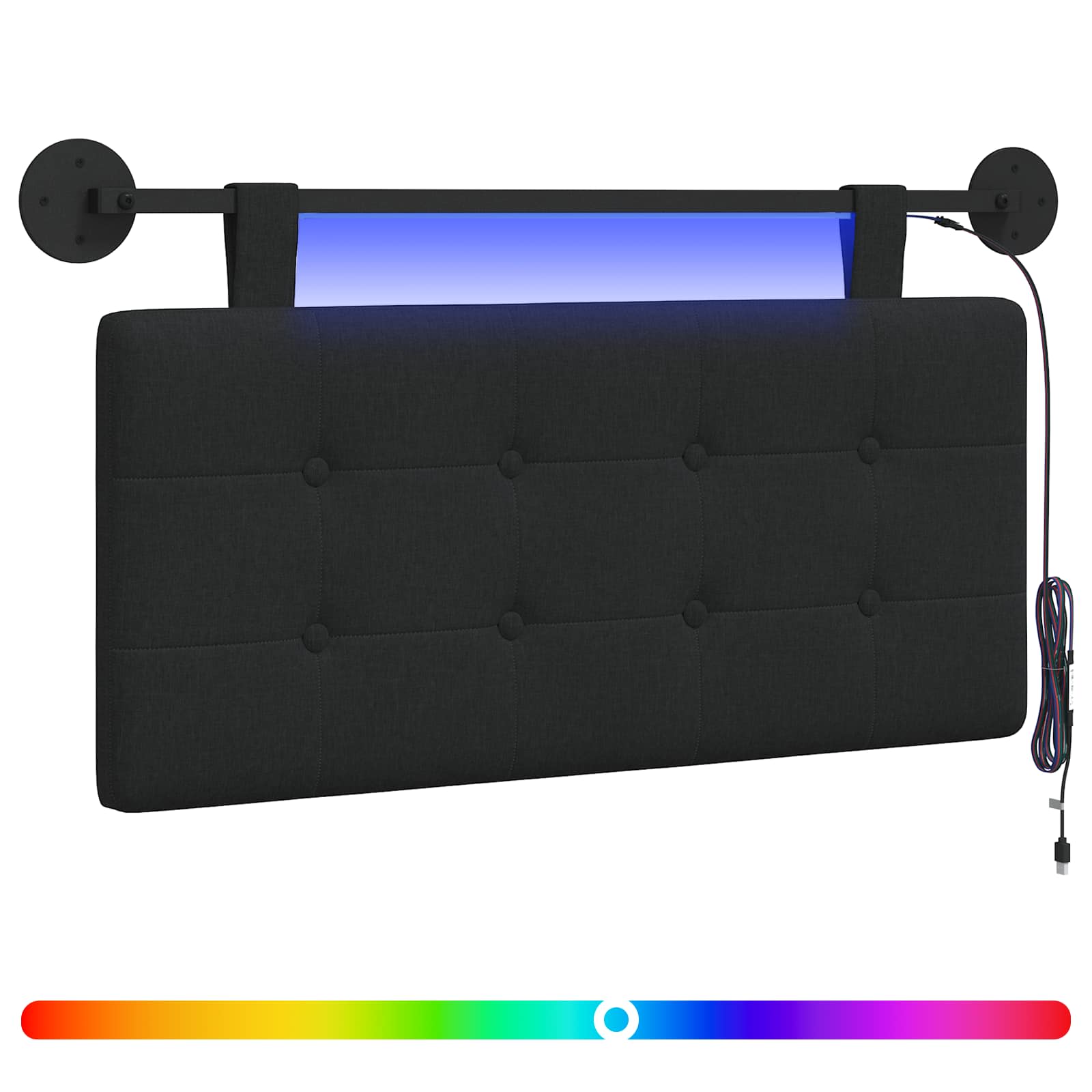 vidaXL Cabeceira suspensa Com luz LED Preto Tecido