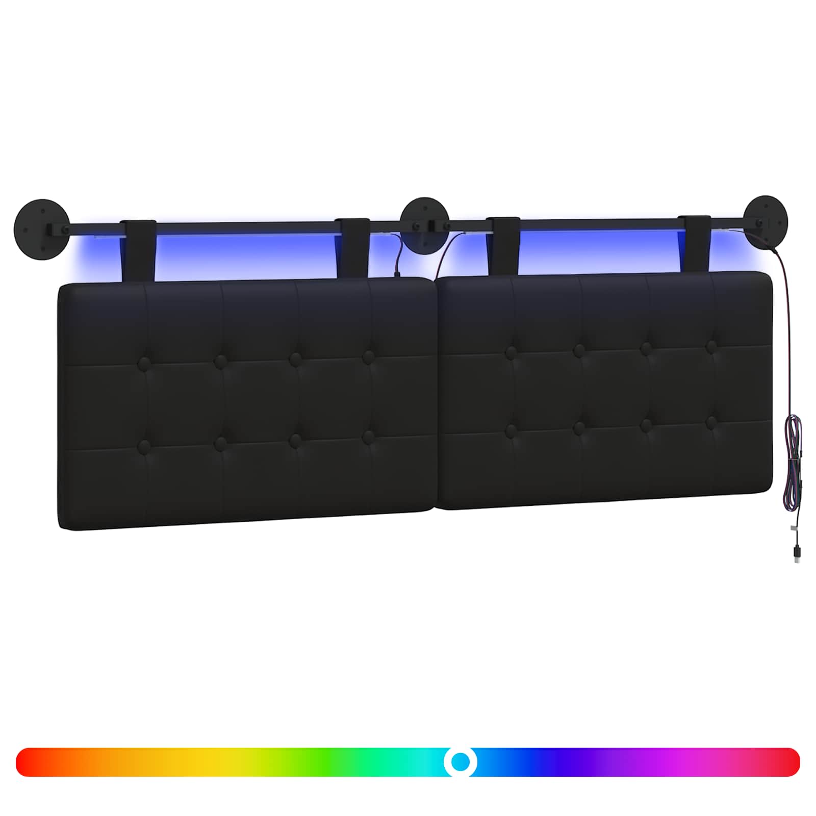 vidaXL Cabeceira suspensa Com luz LED Preto Couro Sintético