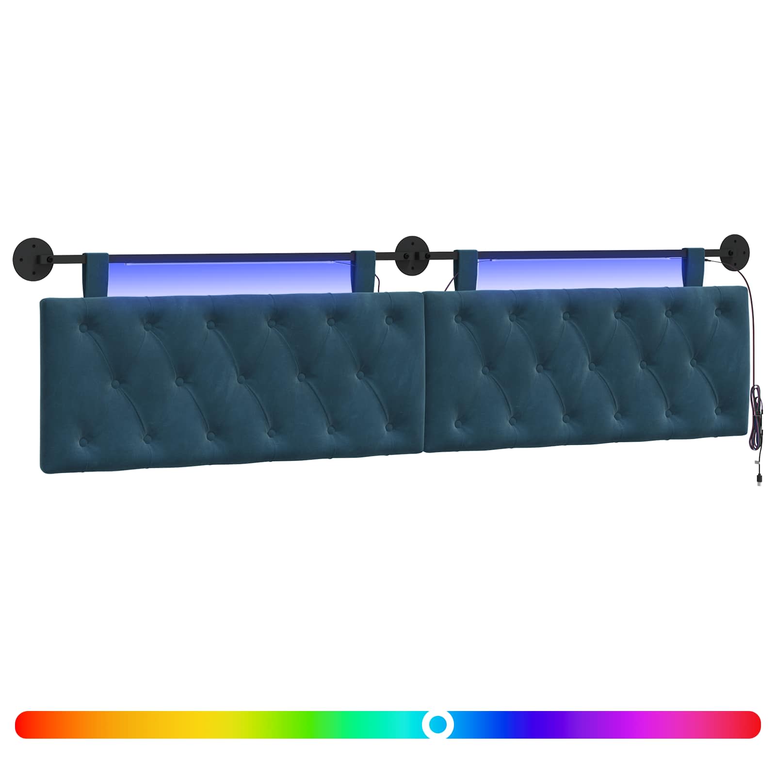 vidaXL Cabeceira suspensa Com luz LED Azul Veludo
