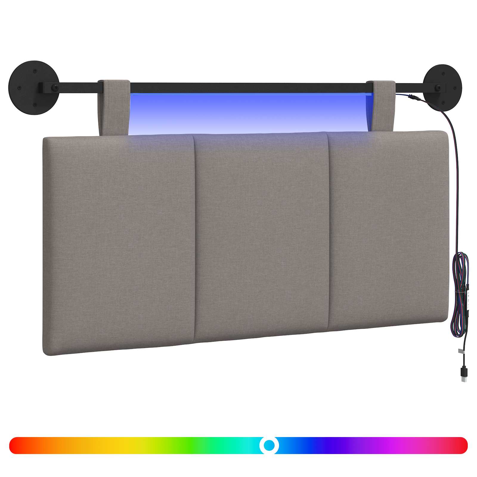 vidaXL Cabeceira suspensa Com luz LED Cinzento-acastanhado Tecido