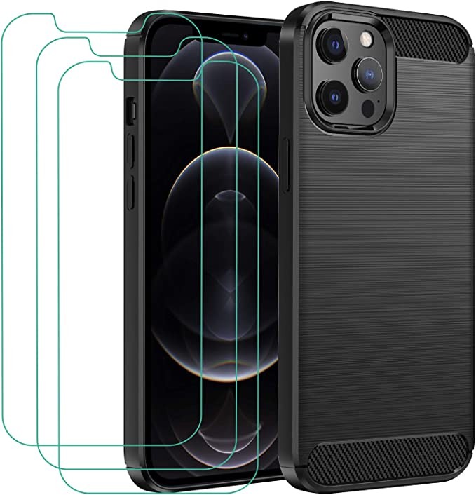 Capa Carbon iPhone 13 com 3 películas vidro temperado