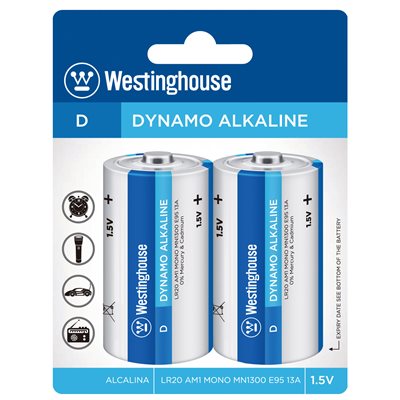 PILHA WESTINGHOUSE ALCALINA 1.5V D LR20 (2 PCS)