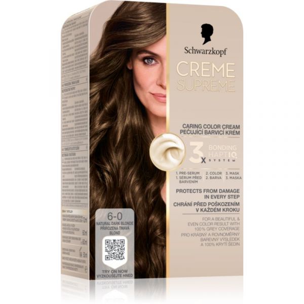 Schwarzkopf Creme Supreme Cor para Cabelo Permanente Tom 6-0 Natural Dark Blonde 60ml