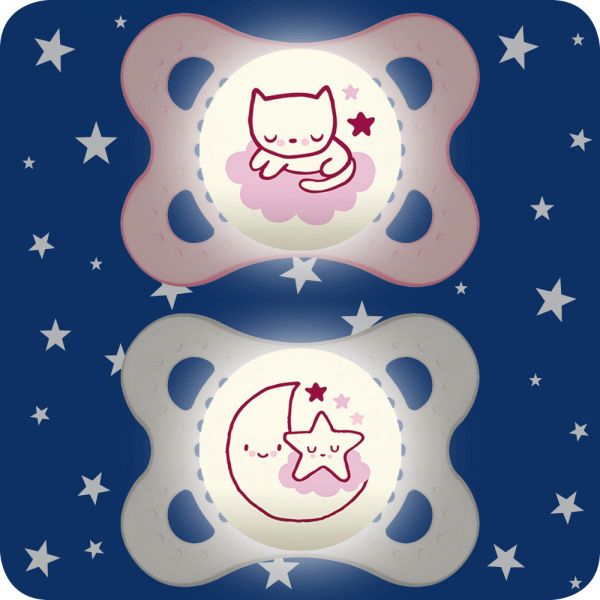 Mam 2 Chupetas Original Night 0-6M Rosa - 9001616716928
