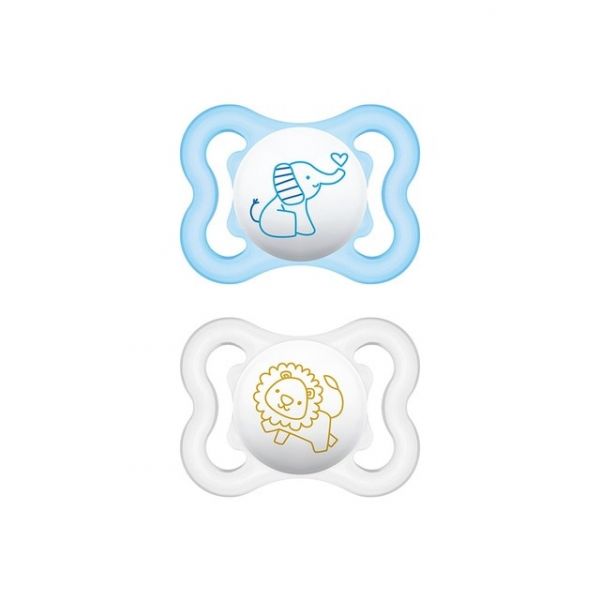 MAM 2 Chupetas Air Silicone 0+ Elefante/Leão Azul - S228