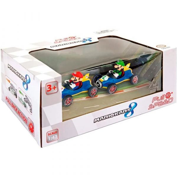 Carrera Pack Duplo 2 Carros Puxar & Largar Mario + Luigi Pull Speed Mario Kart 8