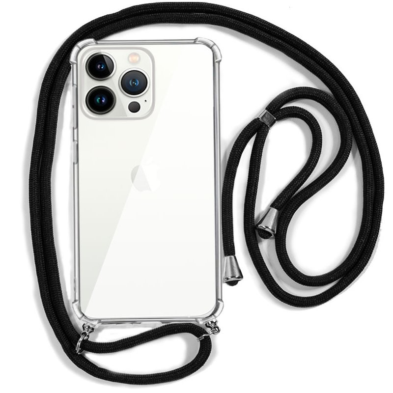 Capa Silicone Transparente iPhone 13 Pro Max Cordão Preto